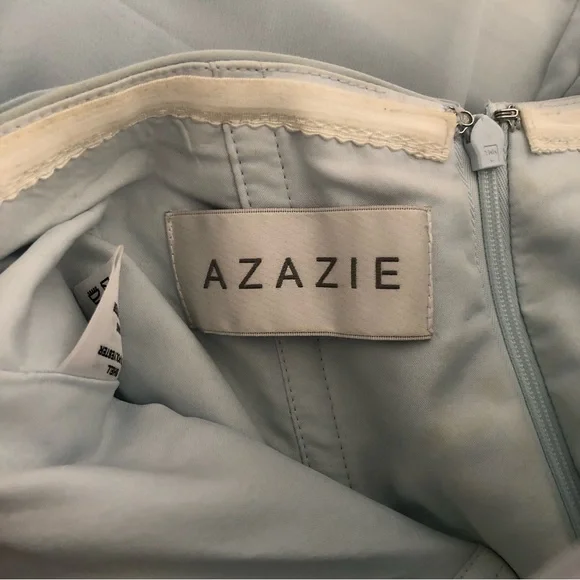 Azazie Strapless Dress in Light Blue and White - Picture 6 of 10